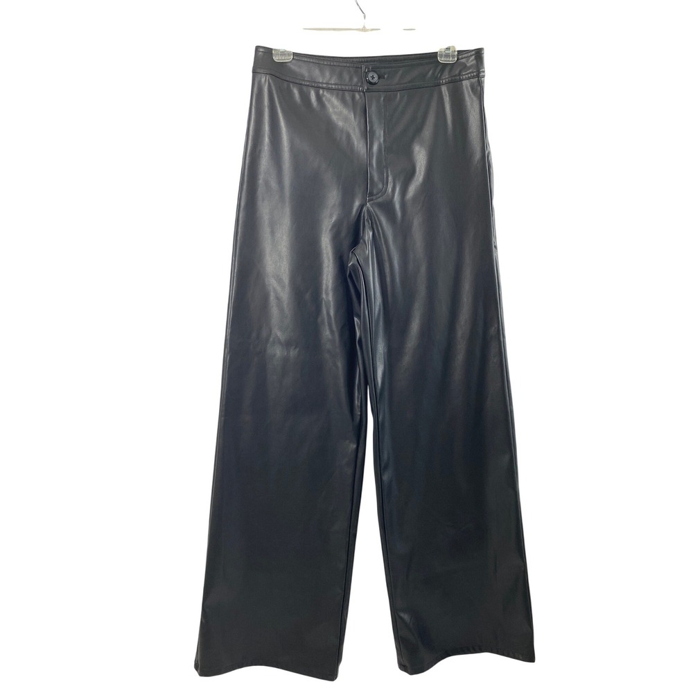 Miss Love Faux Leather Pants Womens L Goth Edgy Black Wide Leg High Rise Biker